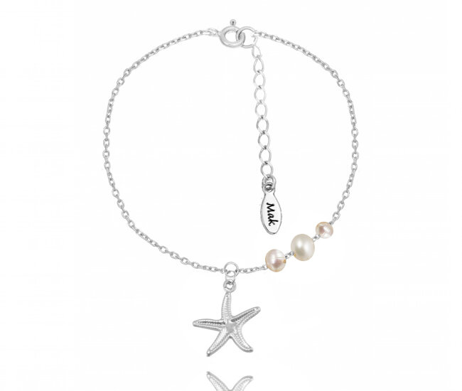 1541/3 bransoletka srebrna stal szlachetna rozgwiazda i perła