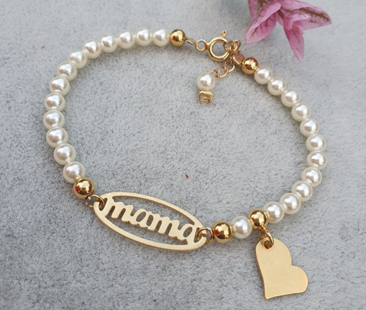 1089 bransoletka złota perełki  seashell Mama dla mamy