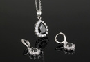 KPL 599/582 komplet kolczyki i wisiorek z czarnymi łezkami plus łańcuszek, srebrny