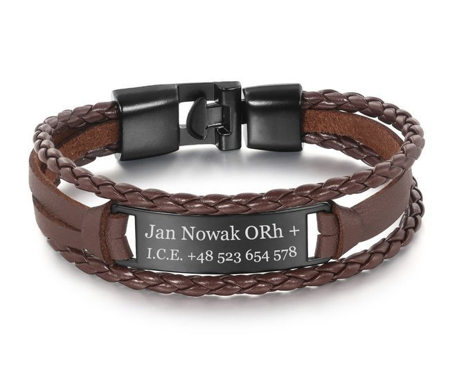 599/1001 męska bransoletka z grawerem skórzana brązowo-czarna