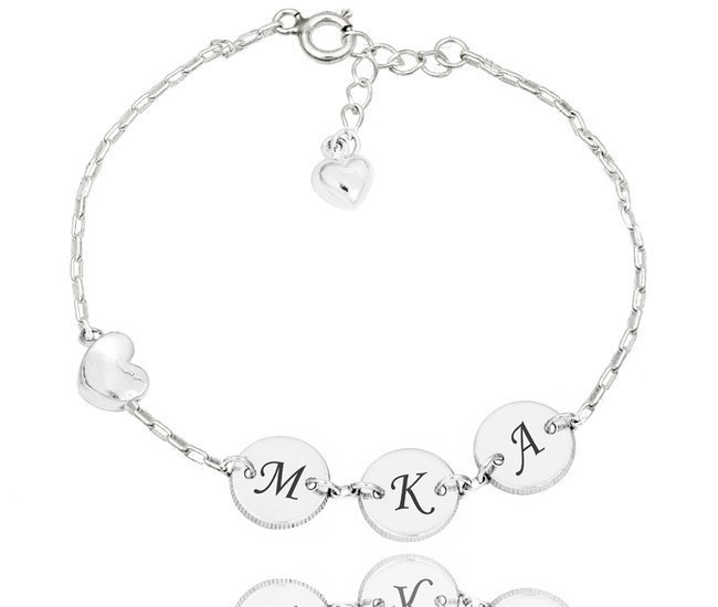 1259 bransoletka grawerowana srebrna 925 serduszko kółeczka