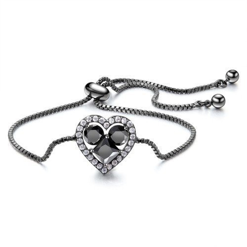 BR599/891  czarny rod  CYRKONIE BRANSOLETKA serce