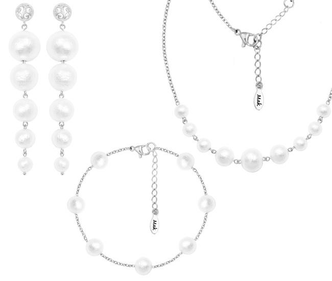 1667 biżuteria ślubna srebrna 925 z perłami jedwabnymi