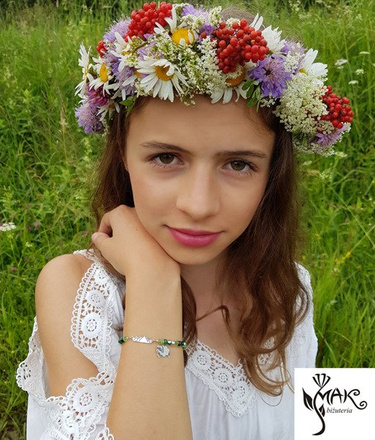 BR943 BRANSOLETKA z grawerem zoisyt z rubinem, Swarovski El, górskie szczyty, góry, owca.