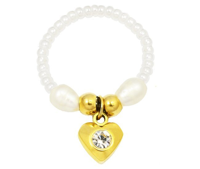 1288/3 pierścionek stalowy złoty perełki naturalne