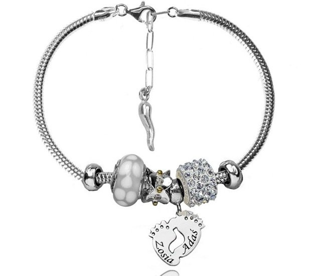 BR1037 BRANSOLETKA z GRAWERUNKIEM Swarovski Elements modułowa laser WHITE