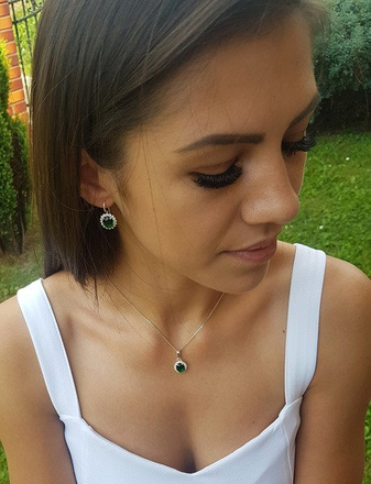 480/92 komplet srebrny owale z cyrkoniami szmaragdowymi