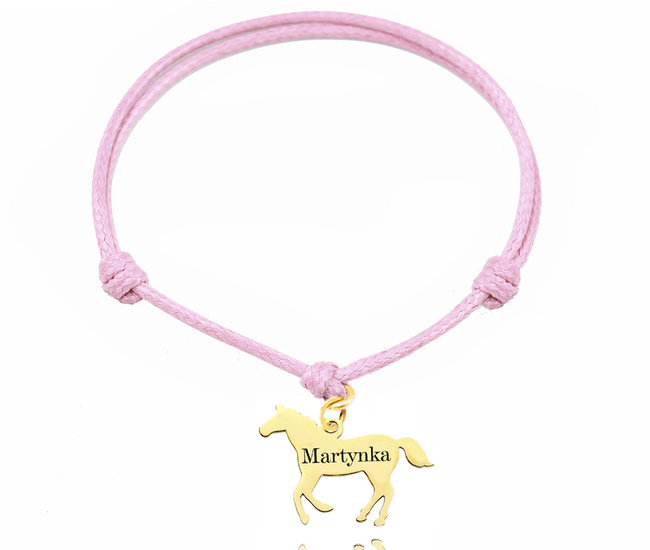 1717/12 bransoletka na sznurku z koniem i grawerem złota lub srebrna