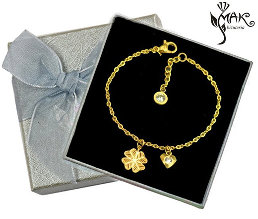 BR845 BRANSOLETKA koniczynka ażurowa złocona