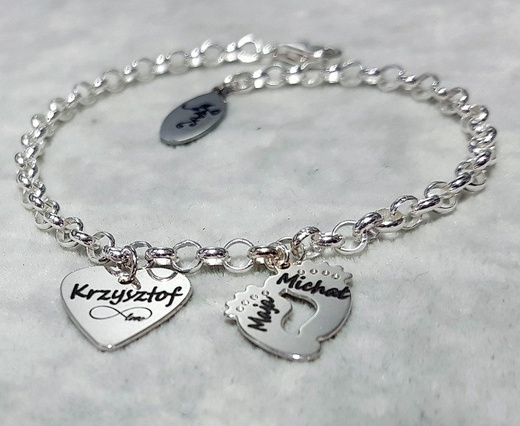 BR818 stópki serce BRANSOLETKA z GRAWERUNKIEM laser