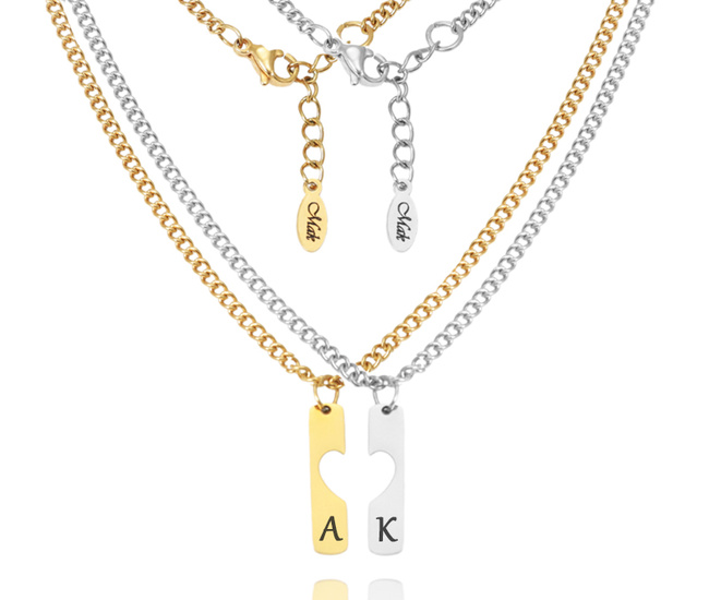 1752/1 naszyjniki dla pary prostokąt z sercem z grawerunkiem stalowe