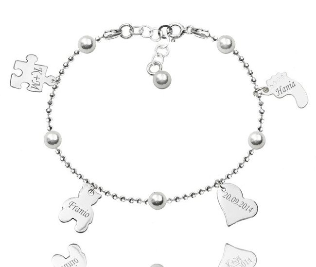 BR963 bransoletka z grawerem, zawieszki SREBRO 925