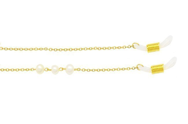 1289  pozłacany łańcuszek z perełkami naturalnymi do okularów stal szlachetna