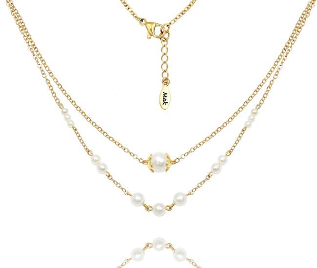 1666 naszyjnik ślubny pozłacany podwójny perły