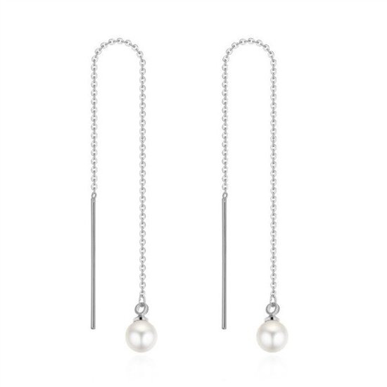 KOL 599/893 KOLCZYKI przeciągane długie z perłą, srebrne