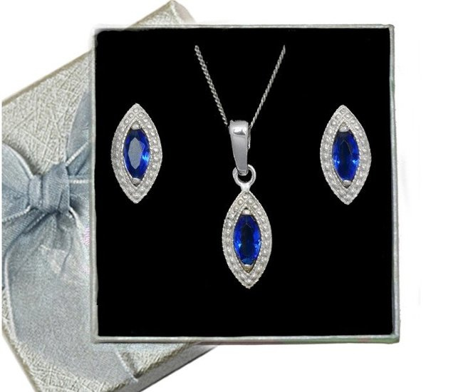 480/63  komplet srebrny szafirowe cyrkonie