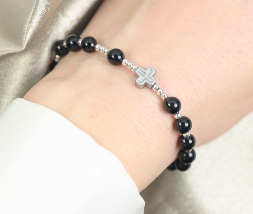 1467 bransoletka różaniec srebrna 925 na sznureczku