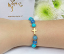 1571/30 bransoletka różaniec złota na sznureczku z jadeitem niebieskim
