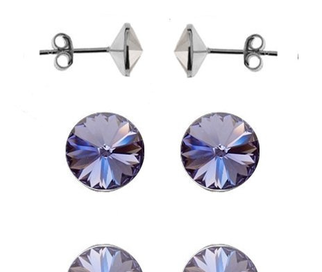 696 Kolczyki Swarovski Elements 6 mm srebro 925 tanzanite
