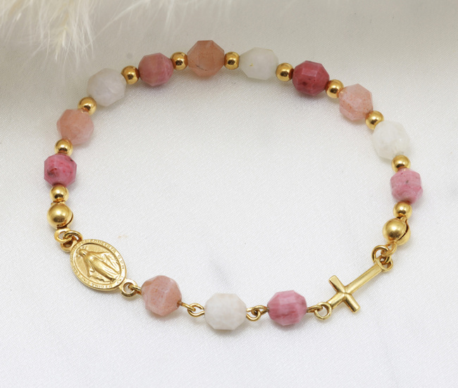 Bransoletka różaniec srebrna 925 pozłacana różowa 1808/1