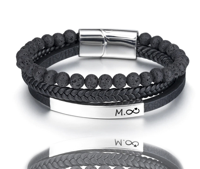 599/1125 męska bransoletka grawerowana  skóra czarna