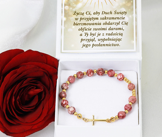 1627/1 bransoletka srebrna 925 pozłacana różaniec z kamieniami naturalnymi chryzantema