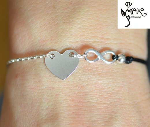 BR899 BRANSOLETKA Z GRAWEREM sznurek infinity Swarovski Elements serce