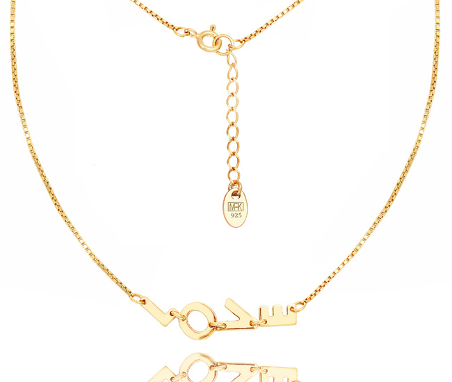 1322 naszyjnik z napisem LOVE srebrny 925 pozłacany