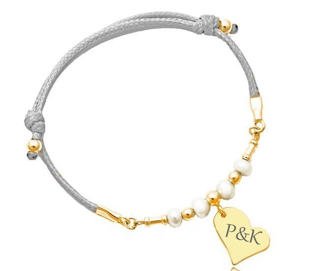 1255 bransoletka srebrna 925 pozłacana z grawerem na sznurku perełki