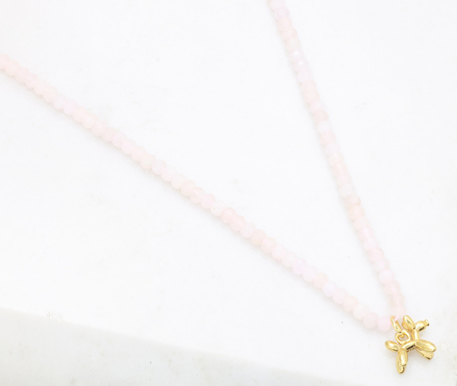 Naszyjnik z pieskiem i kamieniami naturalnymi (sanidyn morganitowy) 1799/15