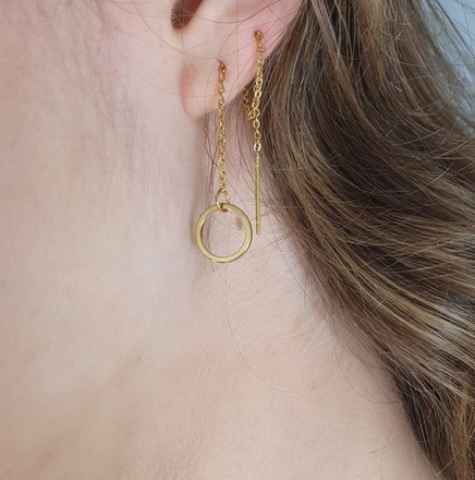 1270 kolczyki przeciągane długie z kółeczkiem stal szlachetna złote