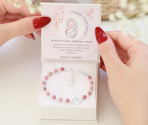 1716/3 bransoletka srebrna 925 różaniec z rodonitem