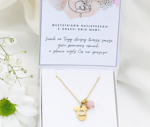Naszyjnik na Baby Shower dla mamy z grawerunkiem pozłacana stal szlachetna 1794/8
