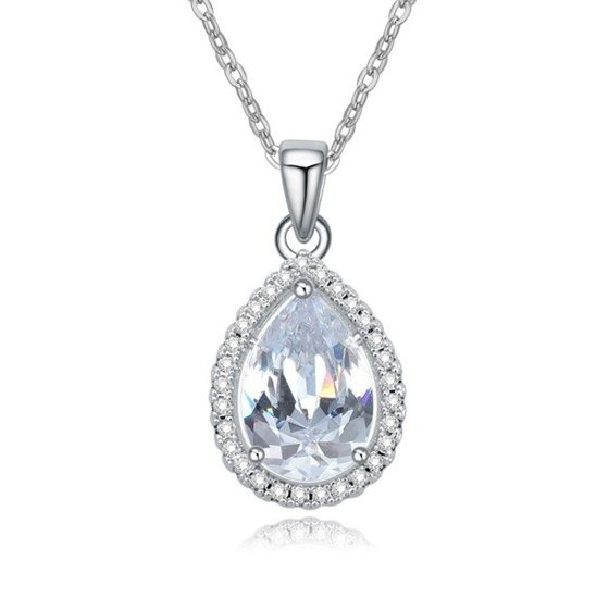 Nk 599/560 NASZYJNIK srebrny, krystaliczna łezka plus łuńcuszek