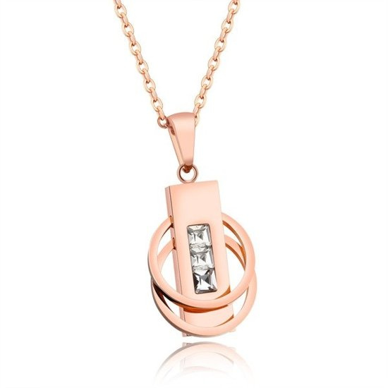 Nk 599/727 NASZYJNIK ze stali kółeczka cyrkonie różowe złoto