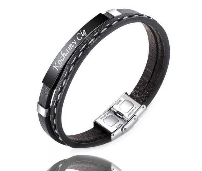 599/993 męska bransoletka z grawerem skórzana podwójna