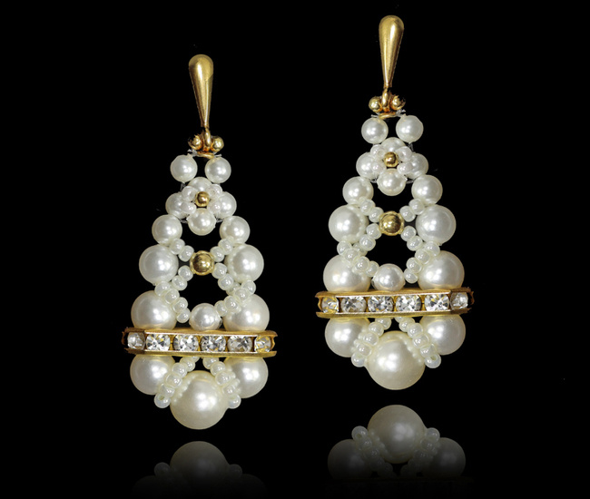 1367 kolczyki srebrne 925 pozłacane z perełkami i kryształkami