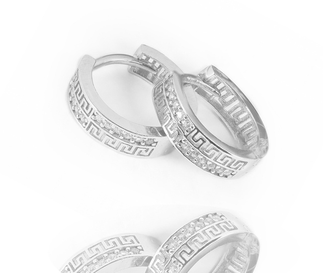 114/30 kolczyki grecki wzór kółka srebro p925 rodowane z cyrkoniami