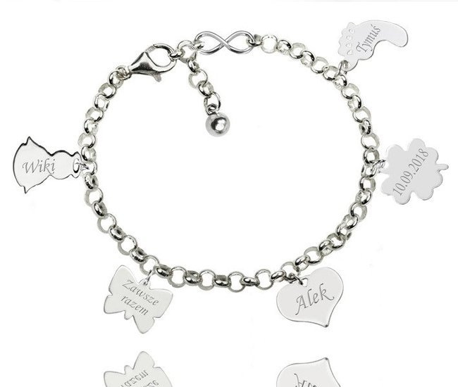 BR982M BRANSOLETKA z GRAWERUNKIEM  solidna pięć zawieszek infinity