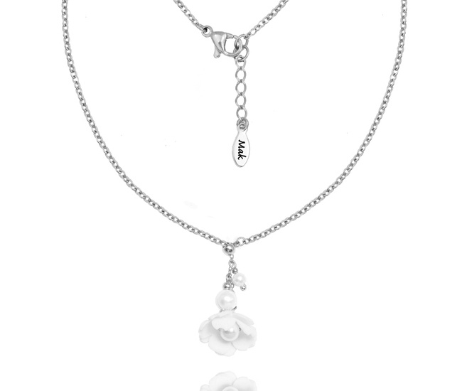 1665 naszyjnik na ślub perły z kwiatami srebrny 925