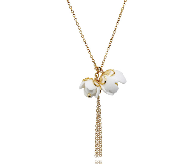 pozłacany naszyjnik ślubny z perełkami i kwiatami 1816/8