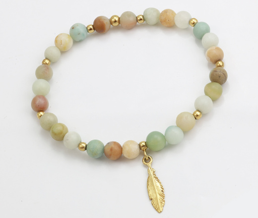 1604 bransoletka srebro 925 pozłacana amazonit z zawieszką piórko