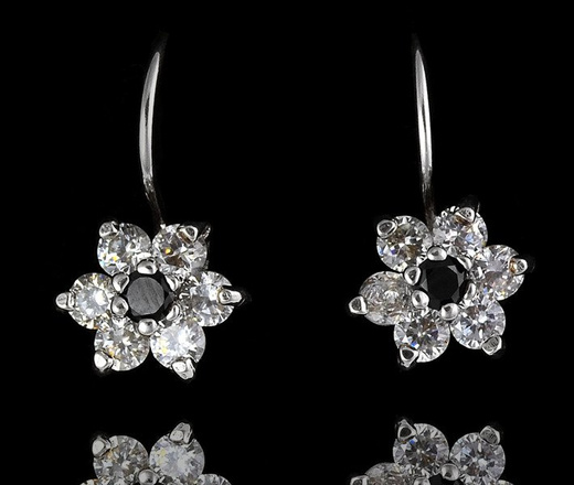 480/243 kolczyki srebrne kwiatki z czarnymi cyrkoniami