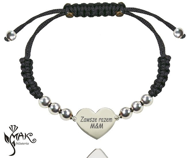 BR667 BRANSOLETKA z grawerem na sznureczku serce szerokie