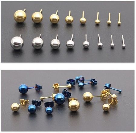 KOL599/787 KOLCZYKI stalowe złote kulki 3mm