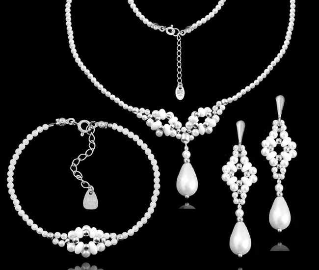 1507 komplet ślubny srebrny 925 z perełkami