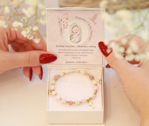 1714/4 bransoletka różaniec złota pastelowy róż