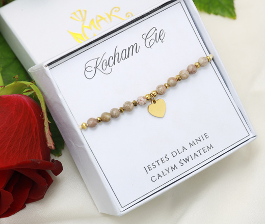 Upominek na Walentynki, bransoletka z serduszkiem, zestaw z dedykacją 1897/4