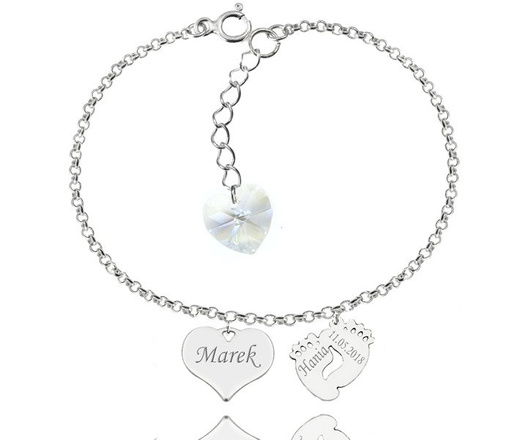 BR1004 BRANSOLETKA Z GRAWEREM srebro Swarovski Elements serce