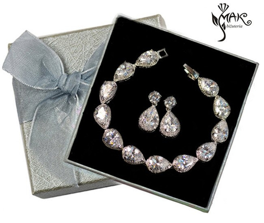 Kpl884 komplet ślubny, biżuteria ślubna z cyrkoniami b599/425 k599/545